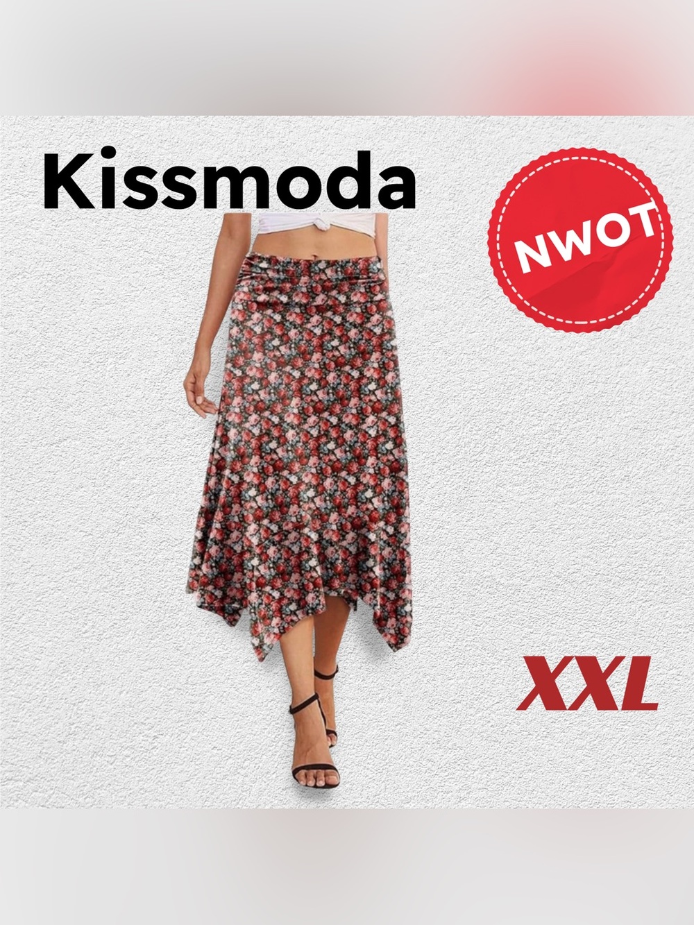 ⬇️🇨🇳🆕NWOT KISSMODA | XXL | Boho Flowy Floral Midi Skirt asymmetrical hem*